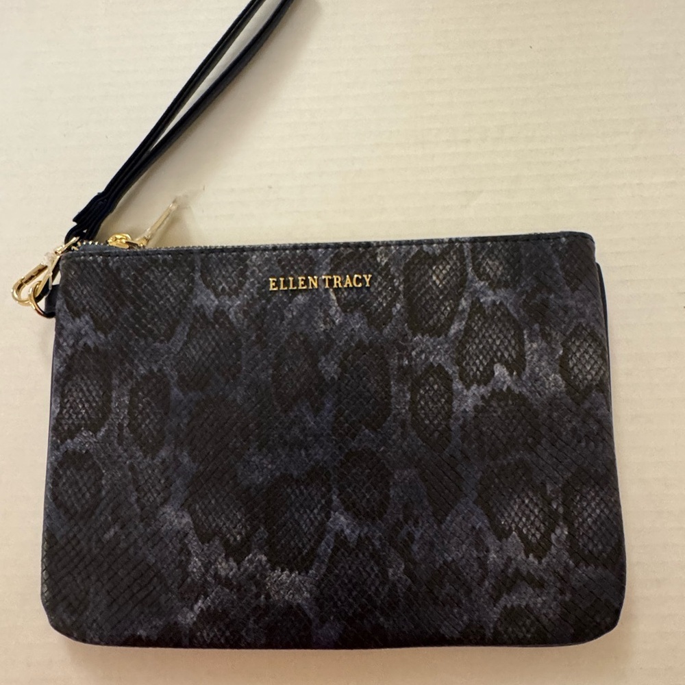 Ellen Tracy Textured Blue and black
 Wristlet Clutch